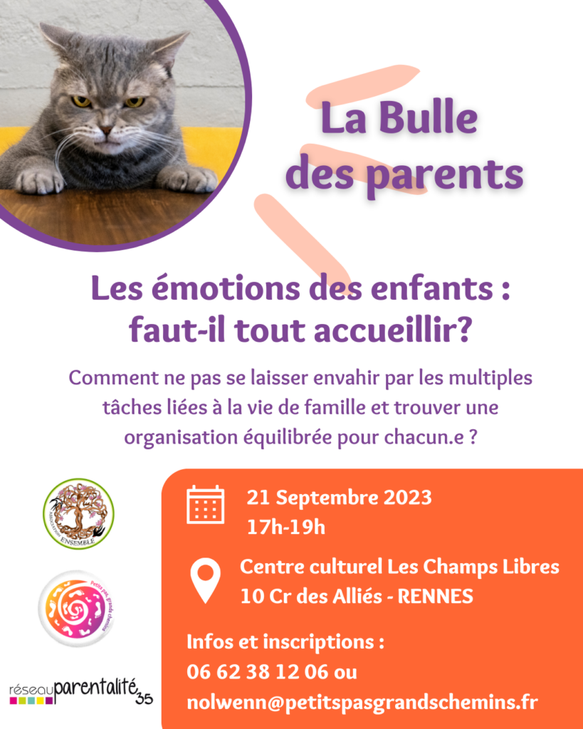 La Bulle des parents “Les émotions de nos enfants : faut-il tout accueillir?” – 19 Octobre